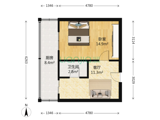 爱营里 1室1厅1卫 47平方