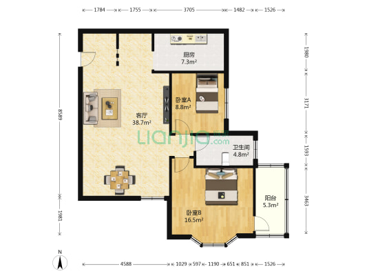 榉林花园 2室1厅1卫 107平方