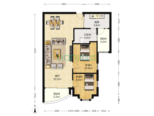 东逸豪园 2室1厅1卫 92平方