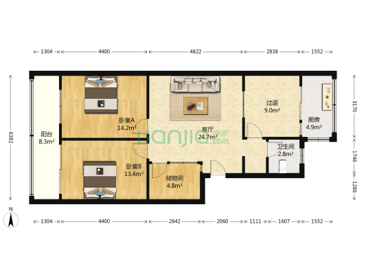金水路84号院 2室1厅1卫 92平方