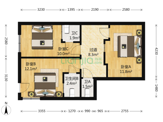 杭州街 3室0厅3卫 61平方