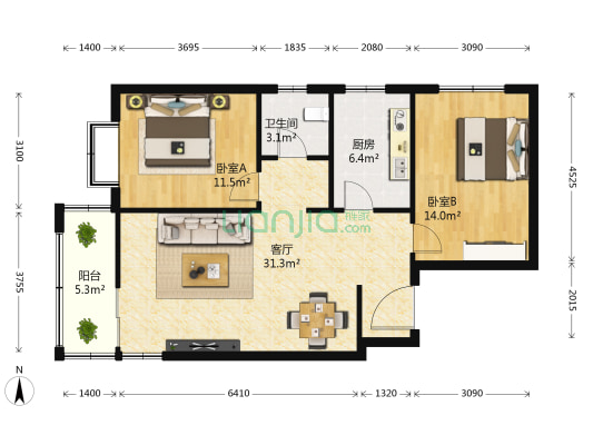 金智大厦 2室1厅1卫 100平方