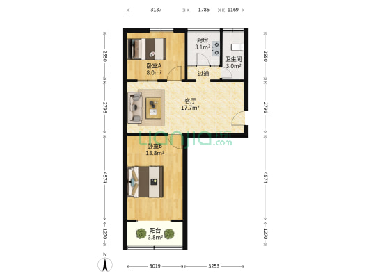 煤炭设计院家属院南院 2室1厅1卫 64平方