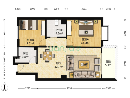 恒森朗晴居 2室1厅1卫 84平方
