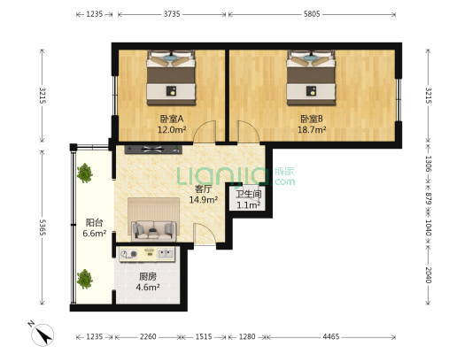 玉泉街25号 2室1厅1卫 61平方