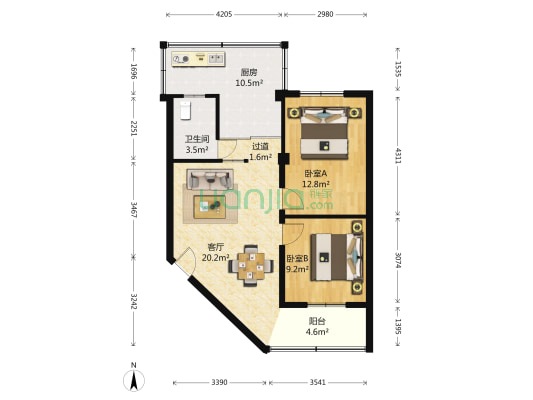 春城建筑工程总公司家属院 2室1厅1卫 65平方