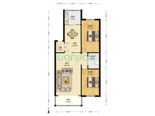 泰和花园 2室2厅1卫 104平方