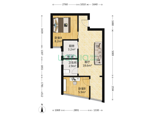 绿景虹湾 两房 51.88㎡ 550万