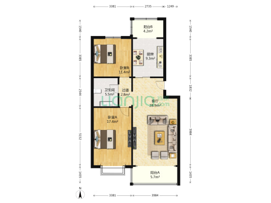 中海公寓 2室1厅1卫 106平方