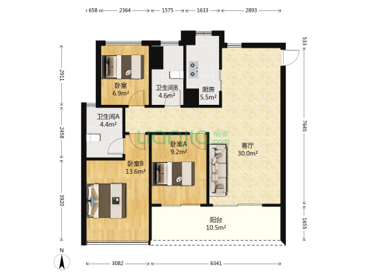绿城留香园 3室1厅2卫 99平方
