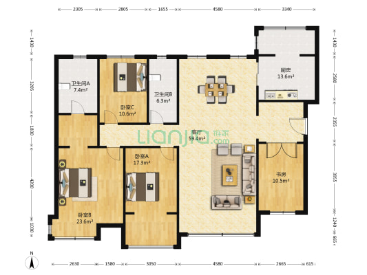 中海国际社区三期明珠 4室1厅2卫 194平方
