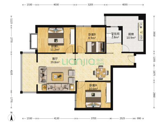 清江雅居 3室1厅1卫 107平方