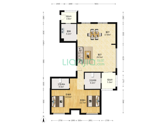 苏荷苑 2室2厅2卫 128平方