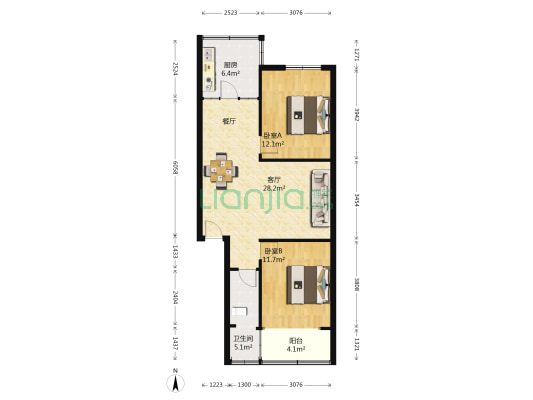 生产路4号院 2室1厅1卫 86平方
