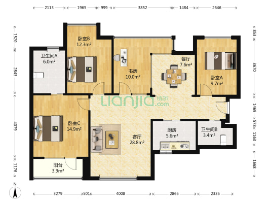 橡树湾一期 4室2厅2卫 126平方