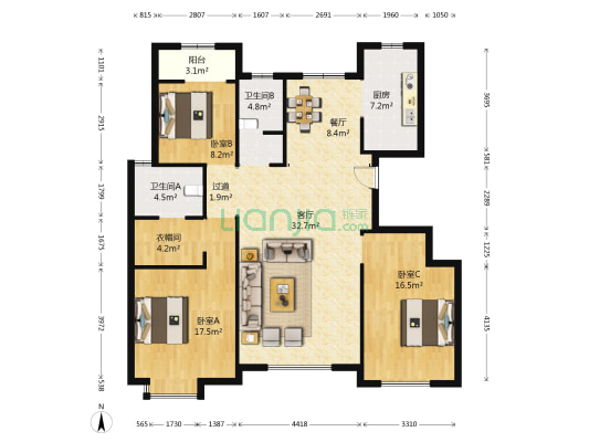 招商雍景湾 3室2厅2卫 139平方