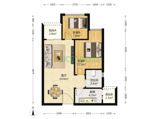 盈田金开里 2室1厅1卫 72平方