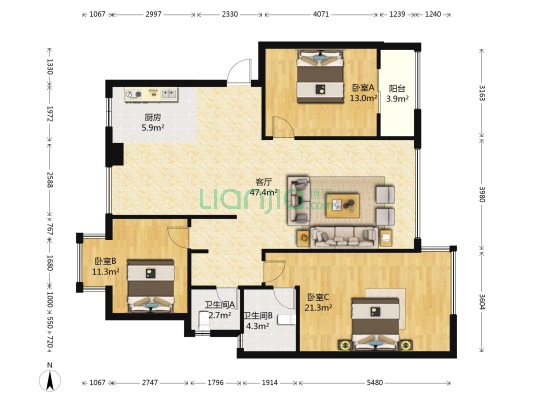 凯旋花园北区 3室1厅2卫 123平方