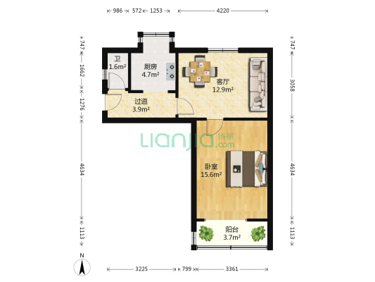 工行省分行营业部（甘家巷） 1室1厅1卫 50平方