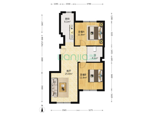 大禹华邦D区 2室1厅1卫 86平方