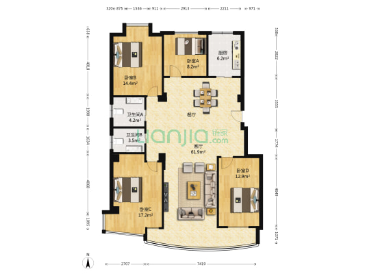 欢乐人家 4室1厅2卫 163平方