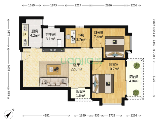 贝丽花园 3室1厅1卫 77平方