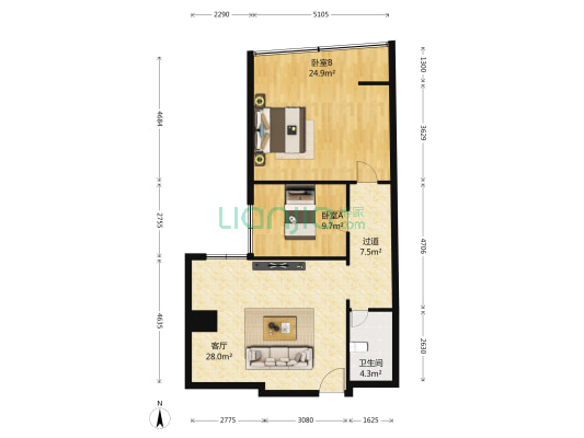 中信银行大厦 2室1厅1卫 104平方
