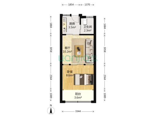锦苑小区(长宁) 1室1厅1卫 35平方