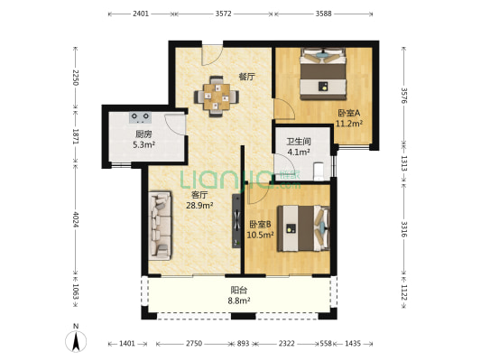 阳光城十里新城 2室1厅1卫 87平方