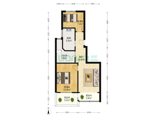 鞍山路310弄 2室1厅1卫 72平方