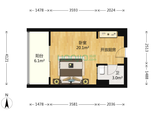 嘉逸花园 1室0厅1卫 39平方