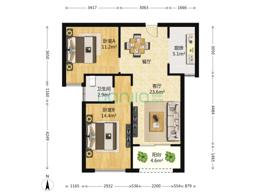 朗悦公园道1号北苑 2室1厅1卫 79平方