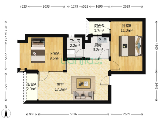 港澳8号 2室1厅1卫 66平方