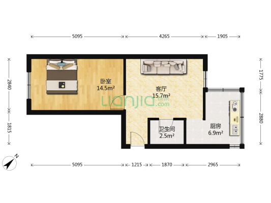 东大直街 1室1厅1卫 49平方
