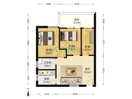 嘉隆建材城 3室1厅1卫 66平方