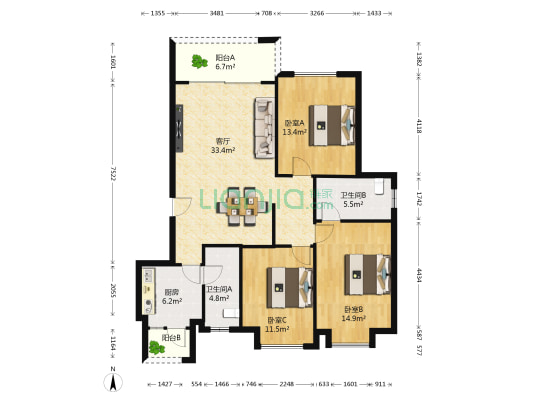 帝景卡仕 3室1厅2卫 126平方