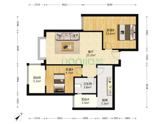 双峰嶺 2室1厅1卫 84平方