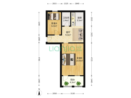 江苏警官学院家属区 2室1厅1卫 49平方