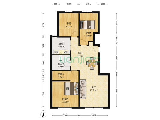 中海凤凰熙岸 3室2厅1卫 107平方
