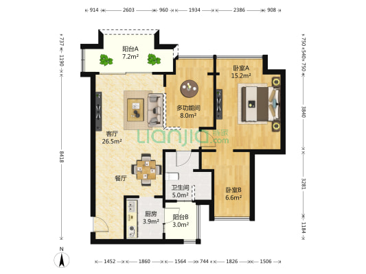 锦绣香江花园山水华府 3室1厅1卫 90平方