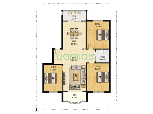 城建鑫宇园 3室2厅1卫 130平方