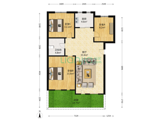 绿地长春上海城A区 3室1厅1卫 99平方