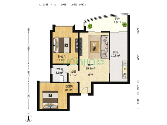 首创万卷山 2室1厅1卫 80平方