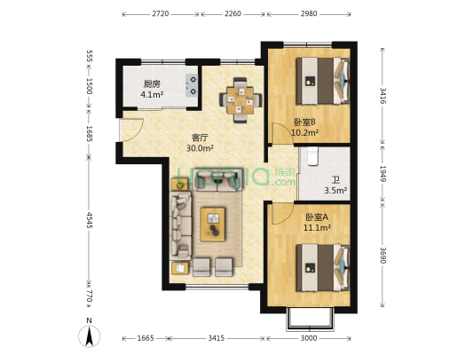 豪邦四季经典B区 2室1厅1卫 84平方