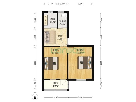 湖西村小区 2室1厅1卫 58平方