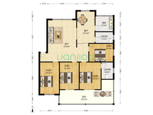 珞狮路308号 4室2厅2卫 154平方
