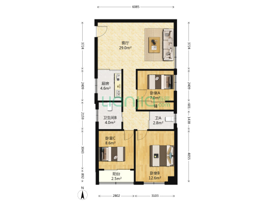 太平洋大厦 3室1厅2卫 120平方