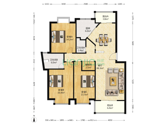 秀泽园北区 3室1厅2卫 132平方