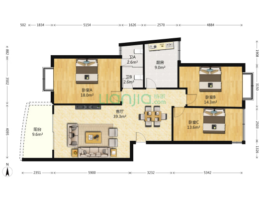 云辉丽都 3室1厅2卫 122平方