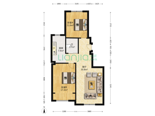 大禹华邦B区 2室1厅1卫 98平方